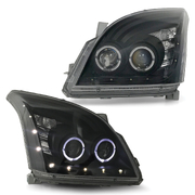 PAIR Headlights Black with HALO Fits Toyota Landcruiser Prado 120 Series