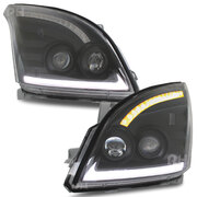 PAIR Headlights Black Sequential with DRL Fits Toyota Landcruiser Prado 120 Series