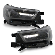 Headlights PAIR LED Dark Grey fits Toyota Hilux N80 Rogue Rugged TRD 06/2020 - 2024 RH + LH