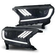 Headlights Black LED Sequential Indicator fits Ford Ranger PX MK2 MK3 Wildtrak Raptor 2015-2020  Mustang Style 