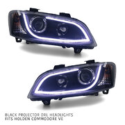 Black Headlights PAIR DRL Style Projector fits Holden Commodore VE 2007-2010